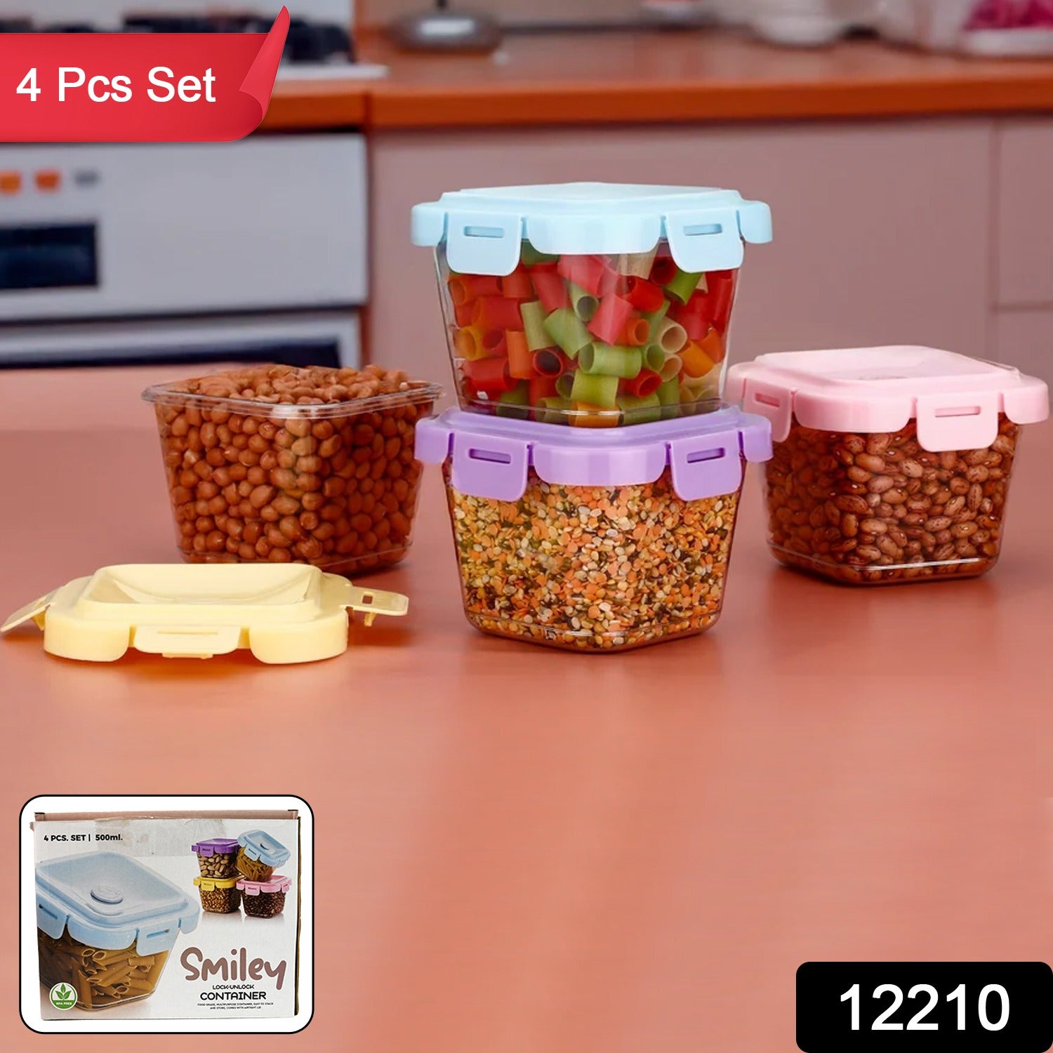 Plastic Food Storage Containers With Lid (4 Pcs Set  500 Ml) Plastic Food Storage Containers With Lid (4 Pcs Set  500 Ml)